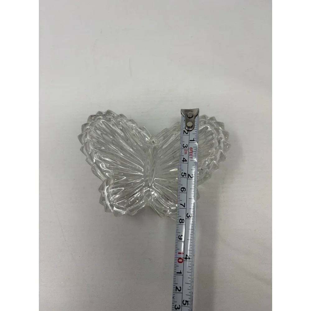 Vintage 90's Clear Crystal Butterfly Shaped Trinket Dish With Lid No Chips